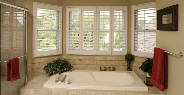 Plantation shutters in Las Vegas bathroom.